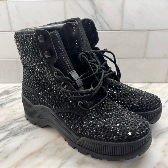 New! Michael Kors Women’s Shane Glitter Black Lace-Up Bootie Boots Size 11 - Picture 4 of 12